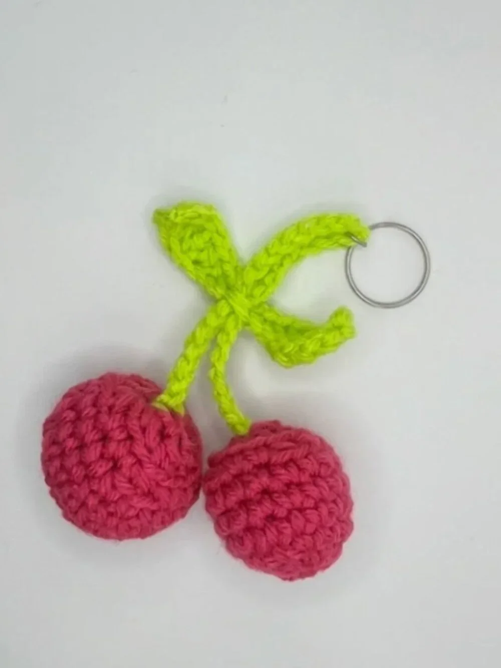 Crochet Cherry Keychain: Handmade Amigurumi Bag Charm - HOT PINK